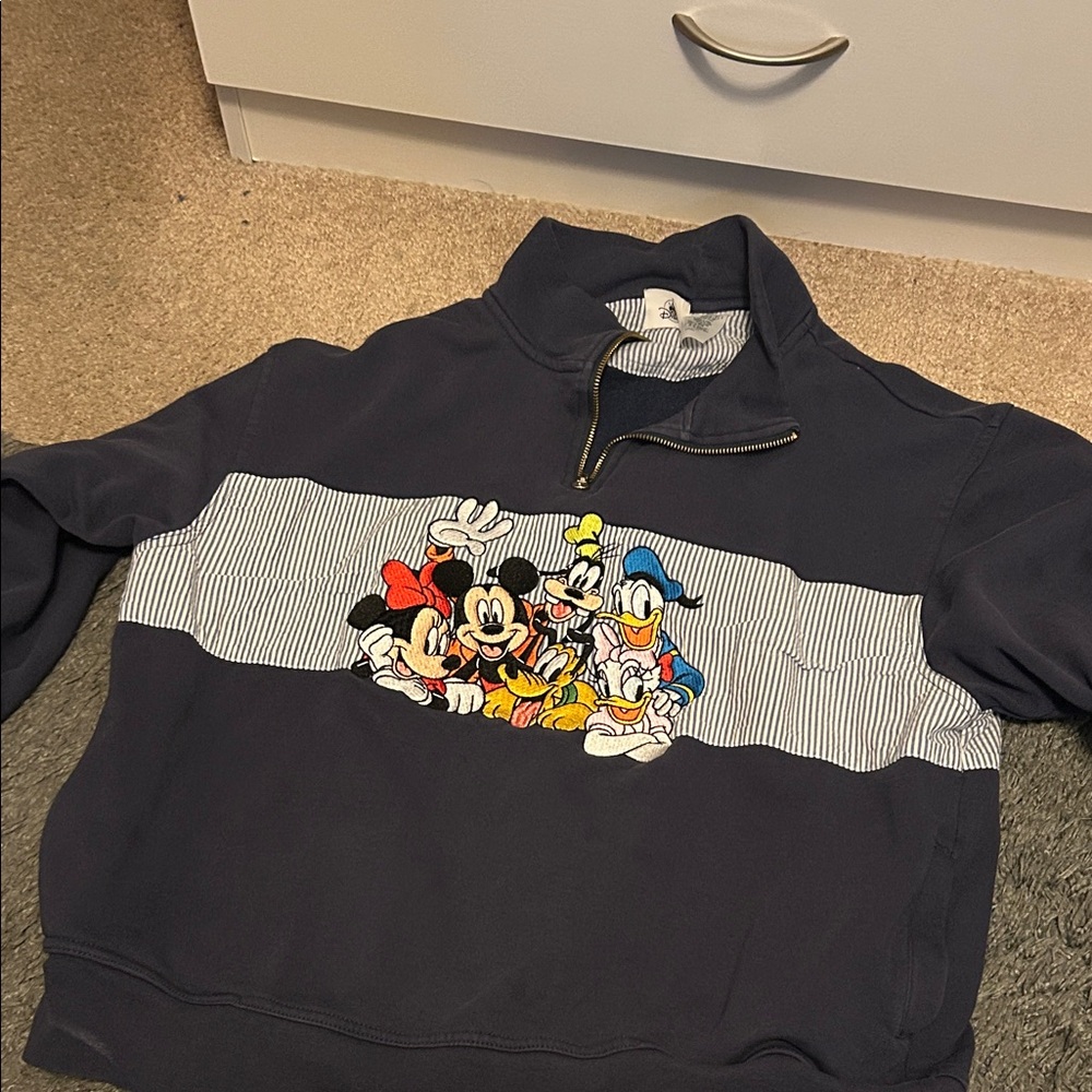 Disney Men's Navy Zip-Up Sweater with Character Embroidery